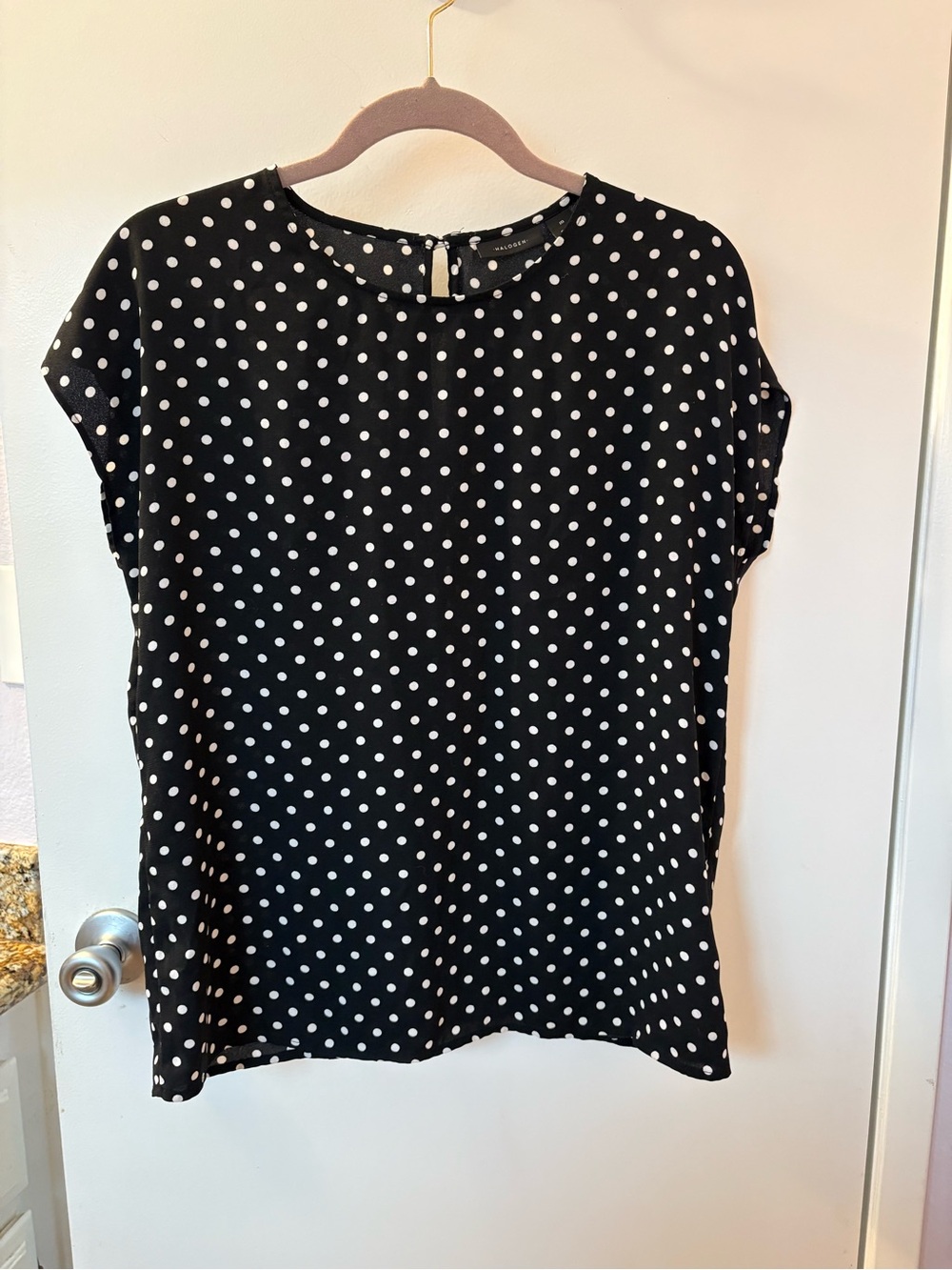 Halogen Polka Dot Short Sleeve Blouse - Black/White Medium Like New PTP 22
